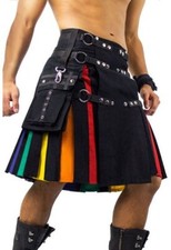 Handmade Men's Utility kilt Scottish Hybrid Kilts Highland Rainbow Utility Kilts