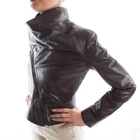 ITALIAN HANDMADE WOMEN LEATHER ASYMMETRIC TRENDY JACKET S DARK BROWN