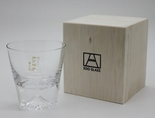 Traditional Tajima Glass Edo Glass Mt. Fuji Mini Rock Glass in Wooden Box Tokyo