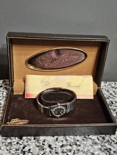 Vintage Stainless Square Lucien Piccard Seashark Swiss Automatic Watch Box Paper