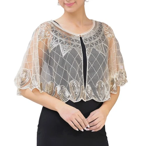 Womens Shrug Shawl Wedding Dresses Cape Cover Ups Sequins Beaded Shawls Party - Bild 17 von 30