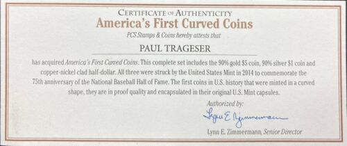 2014 W America's First Curved Coins 3-Coin Set Baseball Proof Gold Silver RC738 - Picture 18 of 19
