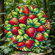 1pc 2D 1pc 7.87x 7.87inch Aluminum 2D Round Strawberry Harvest Paper Metal Art-