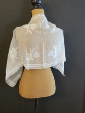 Jacquard 1950s White Rayon Scarf Hand Rolled Made In Japan