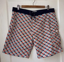 J Crew Nylon Swim Shorts Mens Sz 31x9 Geometric Fish Pattern Multicolor