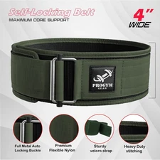 Self-Locking Premium Weight Lifting Belt For Fitness and Olympic Green
