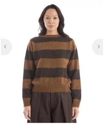 YMC JETS STRIPE CREW KNIT  SWEATER BROWN STRIPE SIZE SMALL 