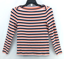 LOFT Shirt Womens Medium Multicolor Striped Long Sleeve Boat Neck Knit Top