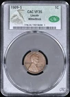 1909-S Lincoln Head 1c Penny CAC Grading VF35