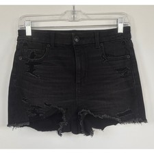 American Eagle Next Level Stretch Distressed Black Denim Shorts Womens Size 4