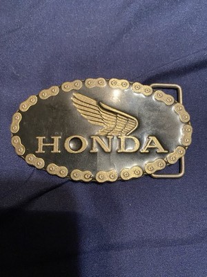1970s Honda Belt Buckle! Motorcycle Chain Style Brass   Dirt Bike, Wings!