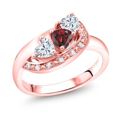 18K Rose Gold Plated Silver Garnet and White Moissanite and White Created