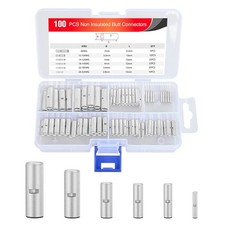 100PCS Non Insulated Butt Connectors Kit 24-8 AWG Copper Crimp Terminals
