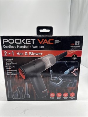 POCKET VAC Cordless Handheld Vacuum/Blower SEALED w/Attachments USB RECHARGEABLE