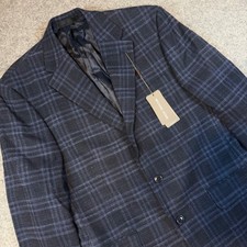 Michael Kors Kent Blazer Mens 38R Midnight Navy Plaid Stretch Classic Fit Jacket