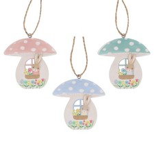 Gisela Graham Easter Bunny Toadstool Hanging Decorations Pastel Set of 3 Assort