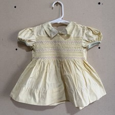 Vtg 50s Nannette Smocked Yellow Toddler Frock Dress Sz 2 Repair Flaws As-Is USA