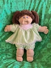 Cabbage Patch Kids Original Doll 1982 -Coleco- Brown Yarn Pigtails, Green Outfit