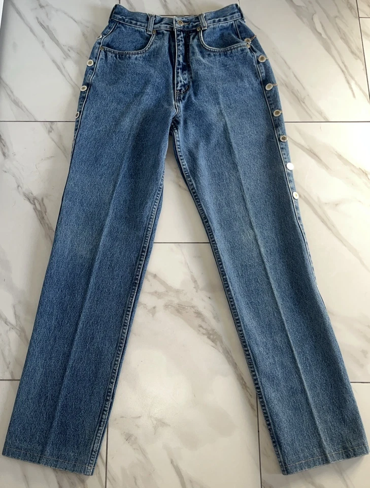 Pantalones de mezclilla Lawman vintage para mujer Western de tiro alto adornados con botones laterales talla 9 Foto 4 de 4