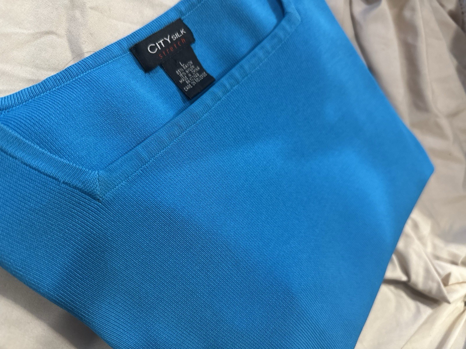 City Silk Stretch Women’s Top Size L Blue 3/4 Sleeve Square Neck Rayon Blend