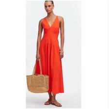 Madewell Smocked Halter Midi Dress 0 Orange NWT Poplin Travel Resort Cruise