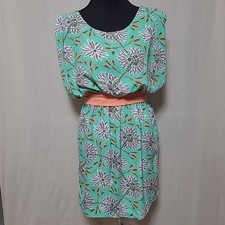 Esley Womens Woven Abstract Floral Sleeveless A-Line Dress Green Size S FLAW