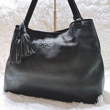 Tory Burch Thea Tote Bag Leather Black Embossed Large Capacity Authentic