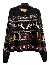 Tipsy Elves Sweater Men's Large Black Reindeer Beer Fair Isle Ugly Christmas