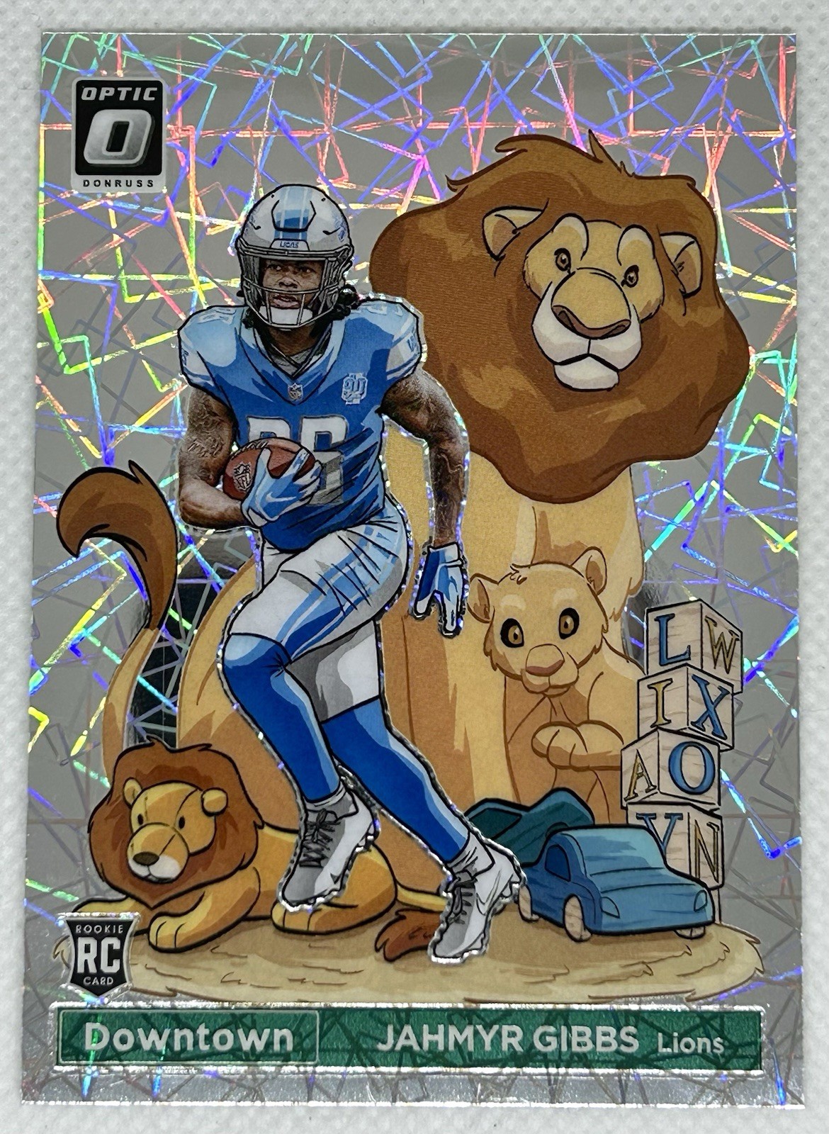 2023 JAHMYR GIBBS Panini Donruss Optic Downtown Prizm Rookie RC Detroit Lions