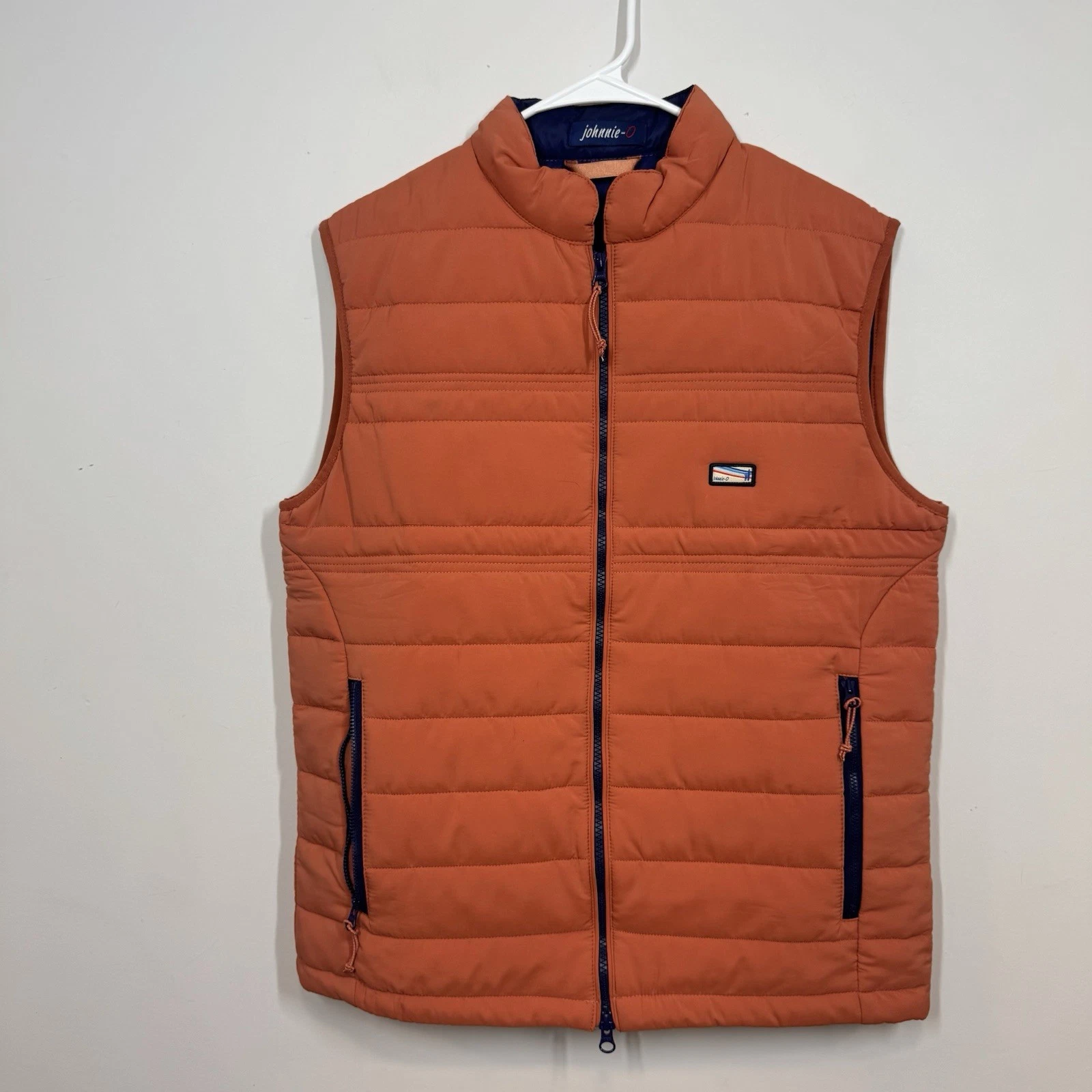 johnnie-O Vest Harwich Puffer Vest Mens M Orange Quilted Full Zip Outdoors EUC
