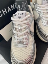 Metallic sneakers with CHANEL CC logo white/silver size 36 full set