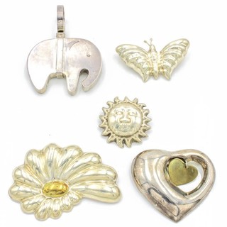 Southwest Sterling Silver Elephant Sun Butterfly Pendants Lot of 5 #S4574 5