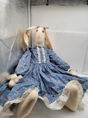 Huge Handmade Folk Art Clothed Rag Doll Rabbit/Bunny Easter Bed Doll 32''