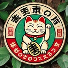 Vintage Japanese Round Maneki Neko Cat Tin Metal Signs Home Décor 8x8