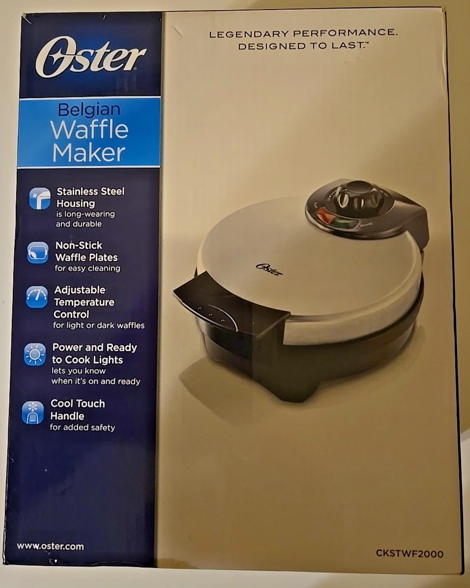 Oster 8" Belgian Waffle Maker Temperature Control Non-Stick Silver Waflera Belg