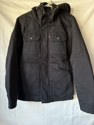 Levi's Jacket Mens Small Black Sherpa Hooded Softshell Hiking Work Wear