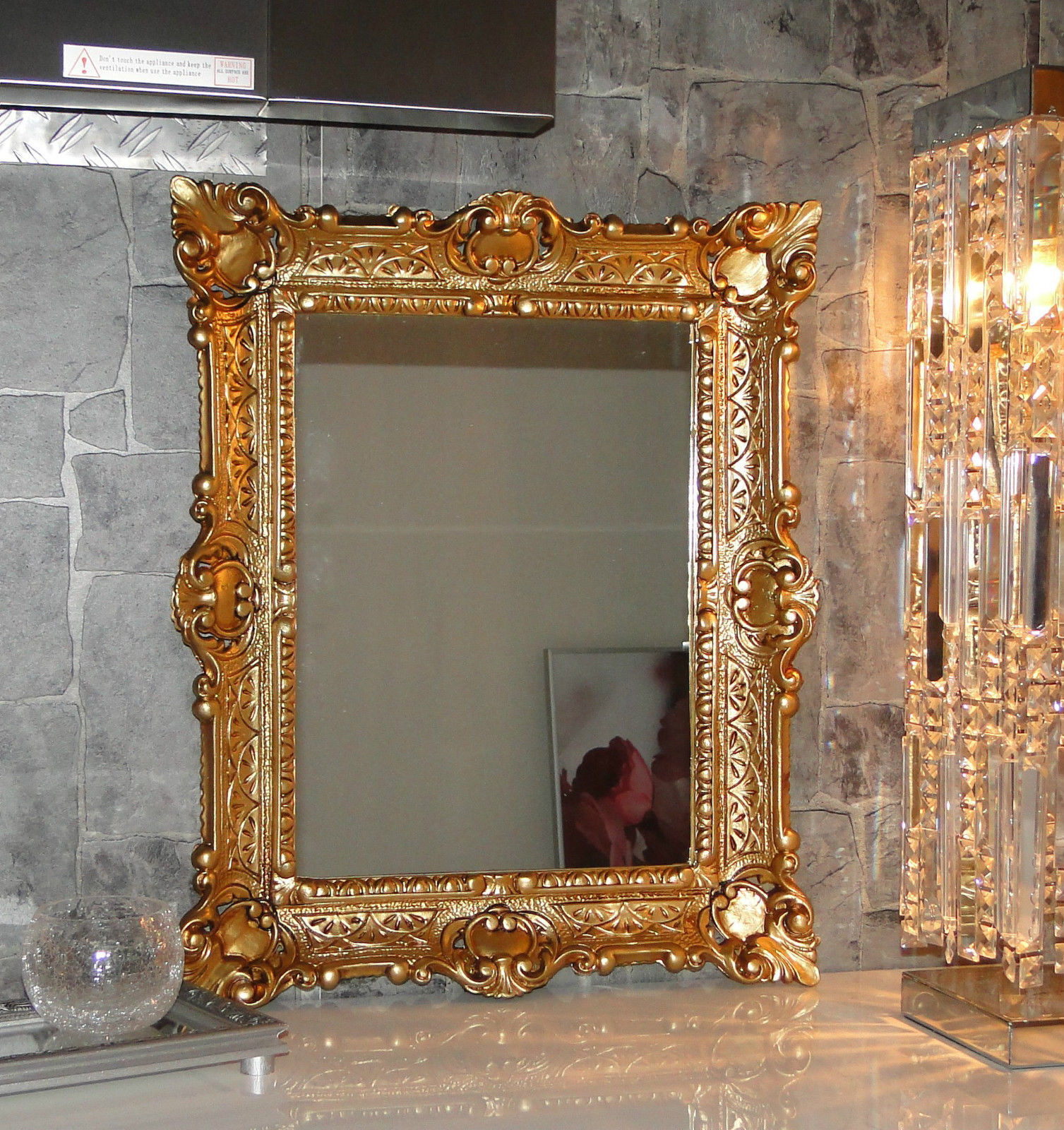 Wandspiegel Gold Barock 56x46 Badspiegel Antik vintage Retro Rokoko Repro NEU