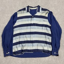 Vintage 50s Striped Rayon Gabardine Loop Collar Shirt Mens Medium Rockabilly