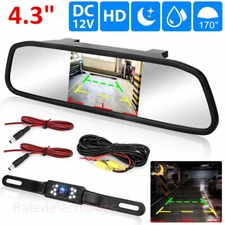 4.3" Backup Camera Car Rear View Mirror Reverse Night Vision Parking System Kit