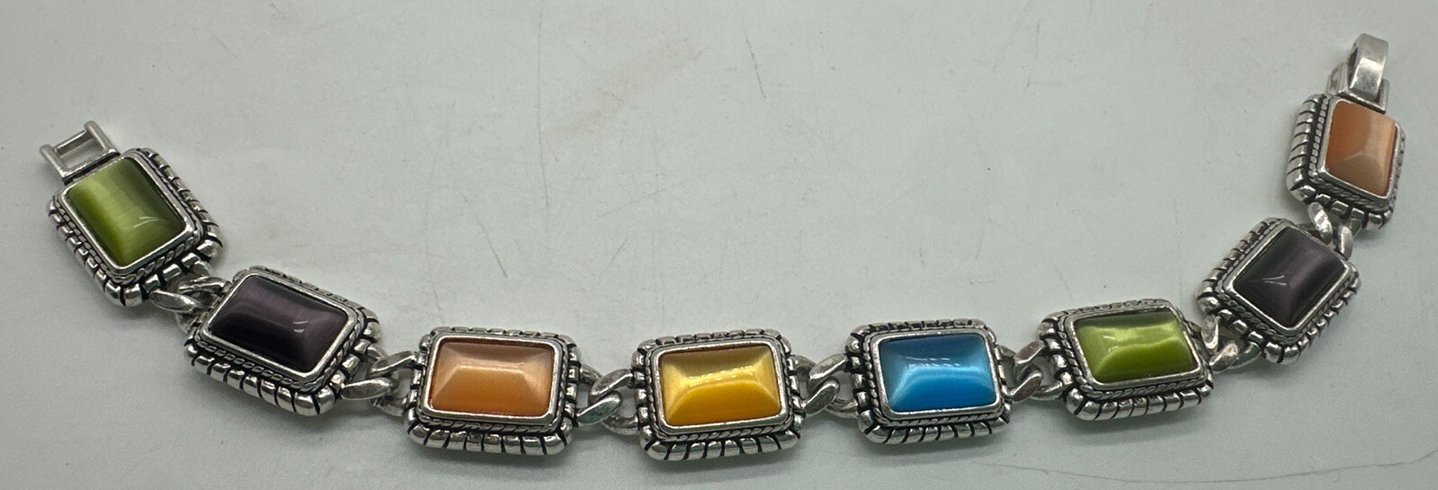 Bracelet Silver Tone Colored Rectangular Moonston… - image 1