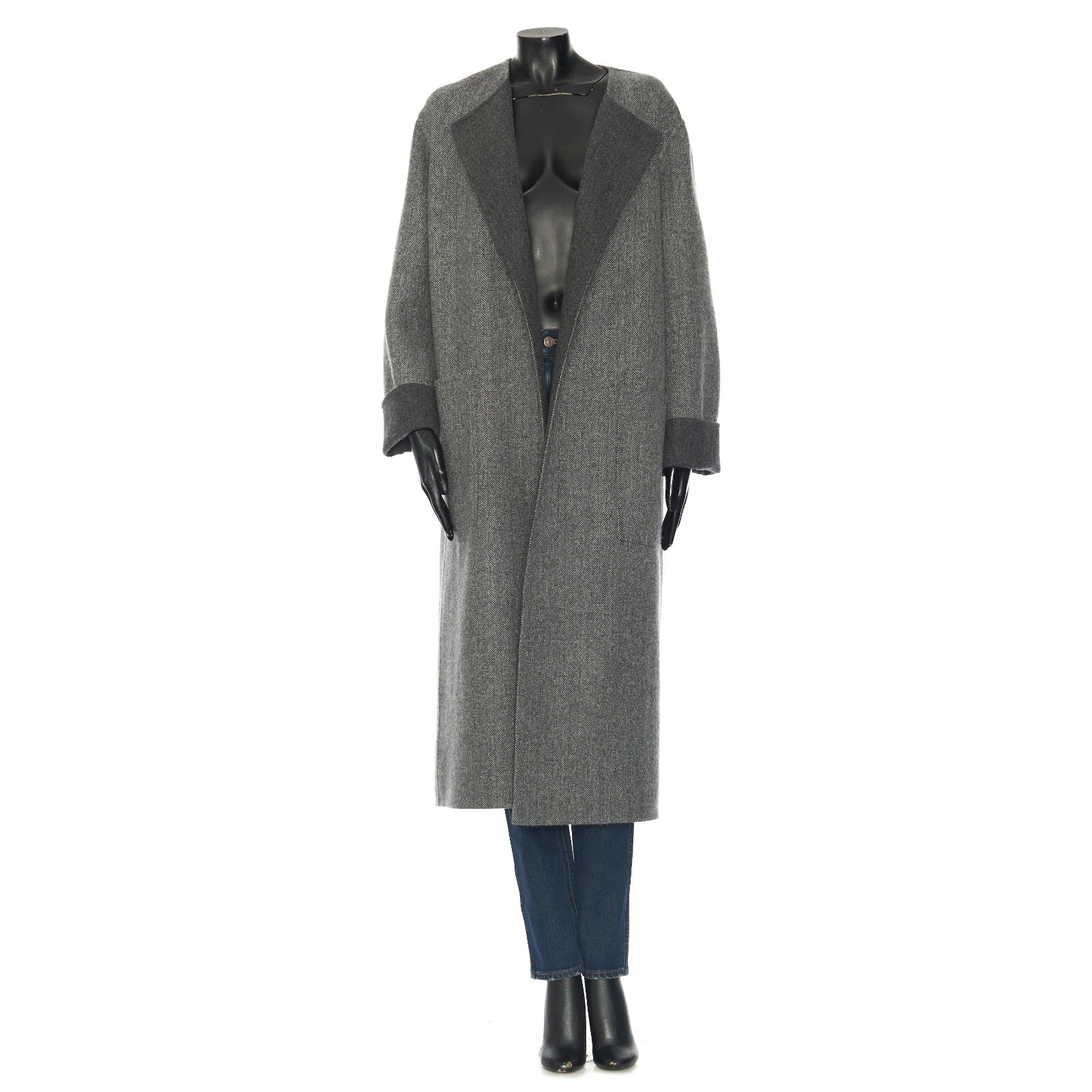 Celine — CELINE 4950$ Gray Double Face Long Cashmere Coat - Belt