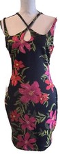 👠👗🖤 Guess Black Floral Dress Scrappy Neck Fitted Size M