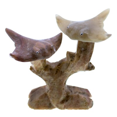 Unique Hand Carved Marble Stone Pair of Stingrays Figurine Carving 3.25'' High