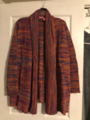  WOMAN WITHIN WOMEN'S (PLUS)  OPEN CARDIGAN RED ORANGE PINK MULTI ~SIZE LARGE