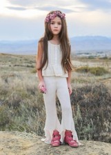 NWT Joyfolie Girls Cream Flare Stardust Leggings Size 7