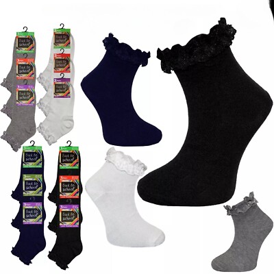 3-6 PAAR MÄDCHEN SCHULE BAUMWOLLE SPITZENSOCKEN RÜSCHEN SPITZE KNÖCHELSOCKEN ALLE GRÖßEN