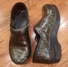 Dansko Patent Leather Scribble Print Clogs - Size 38
