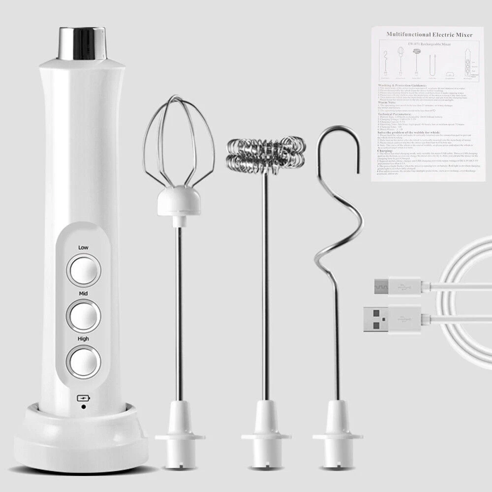 Milk Frother Handheld Double Whisk Foam Coffee Maker USB Rechargeable Electric