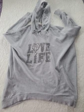Allison Brittney 2X Gray " Love Life" Graphic Long Sleeve Hoodie Leisurewear