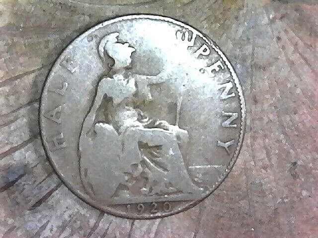 UNITED KINGDOM 1920 BRITT HALF-PENNY--BRONZE COMPOSITION COIN-KM# 809 - Image 2 of 3